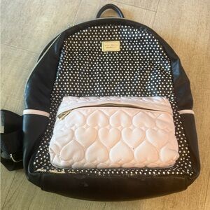 Betsey Johnson Black and Pink Polka Dot Backpack
